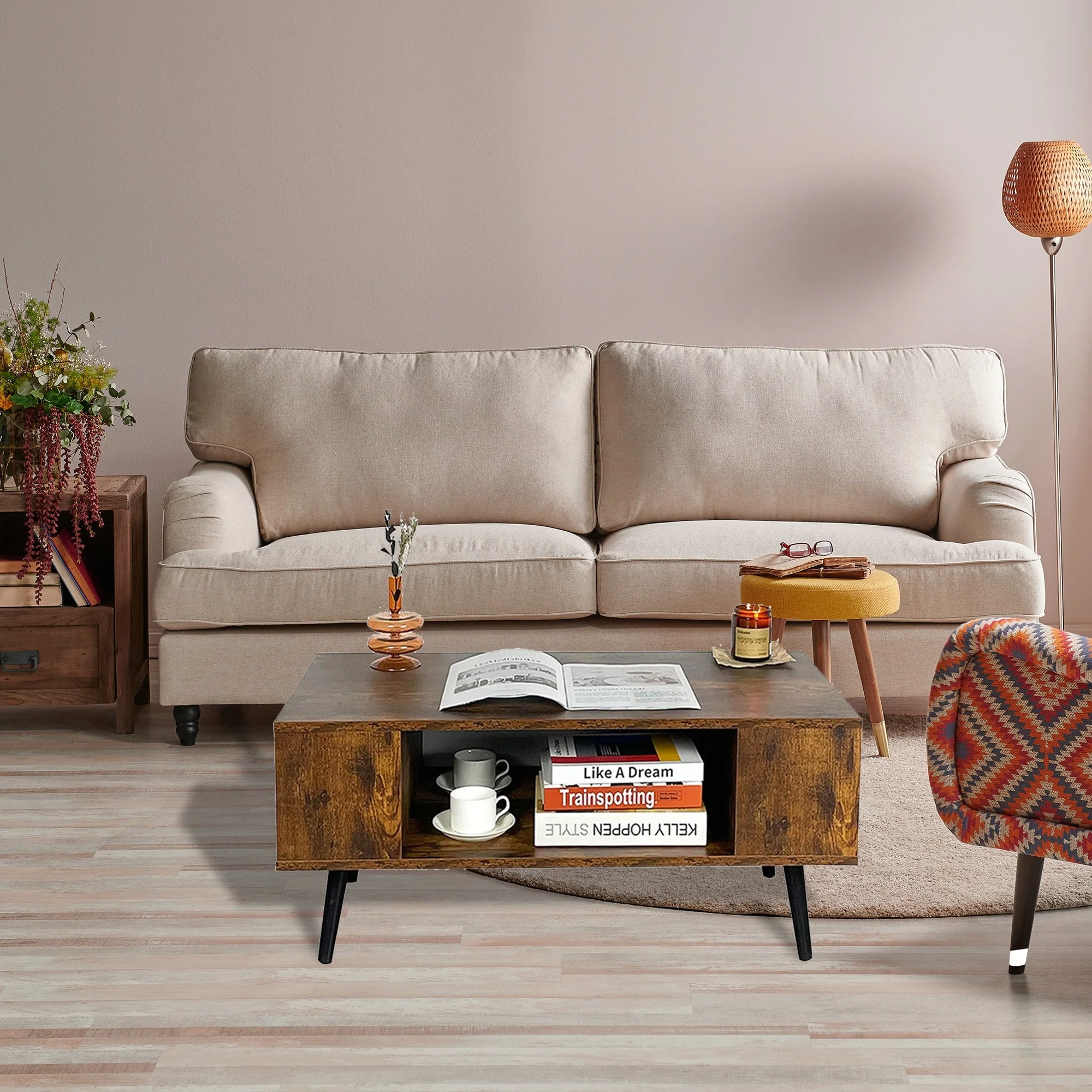 Hansabenne Mid Century Wooden Coffee Table Dining Table Farmhouse Style Center Table