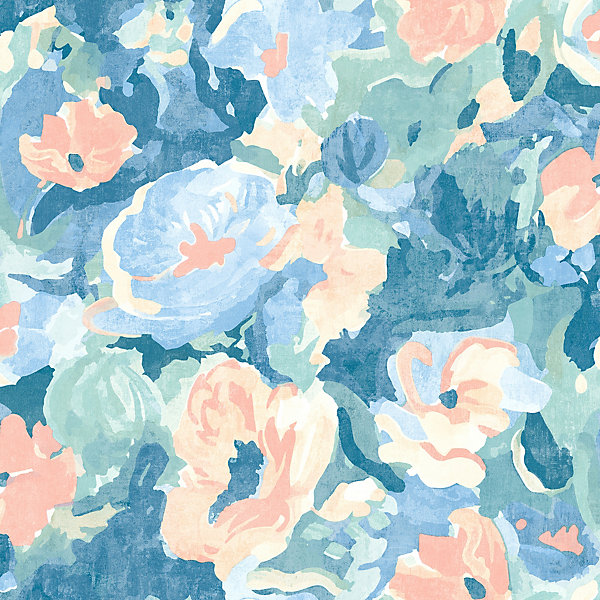 Papier peint vinyle intissé fleuri Floral gouache vert, bleu pastel L.1005 x l.53cm Ugèpa