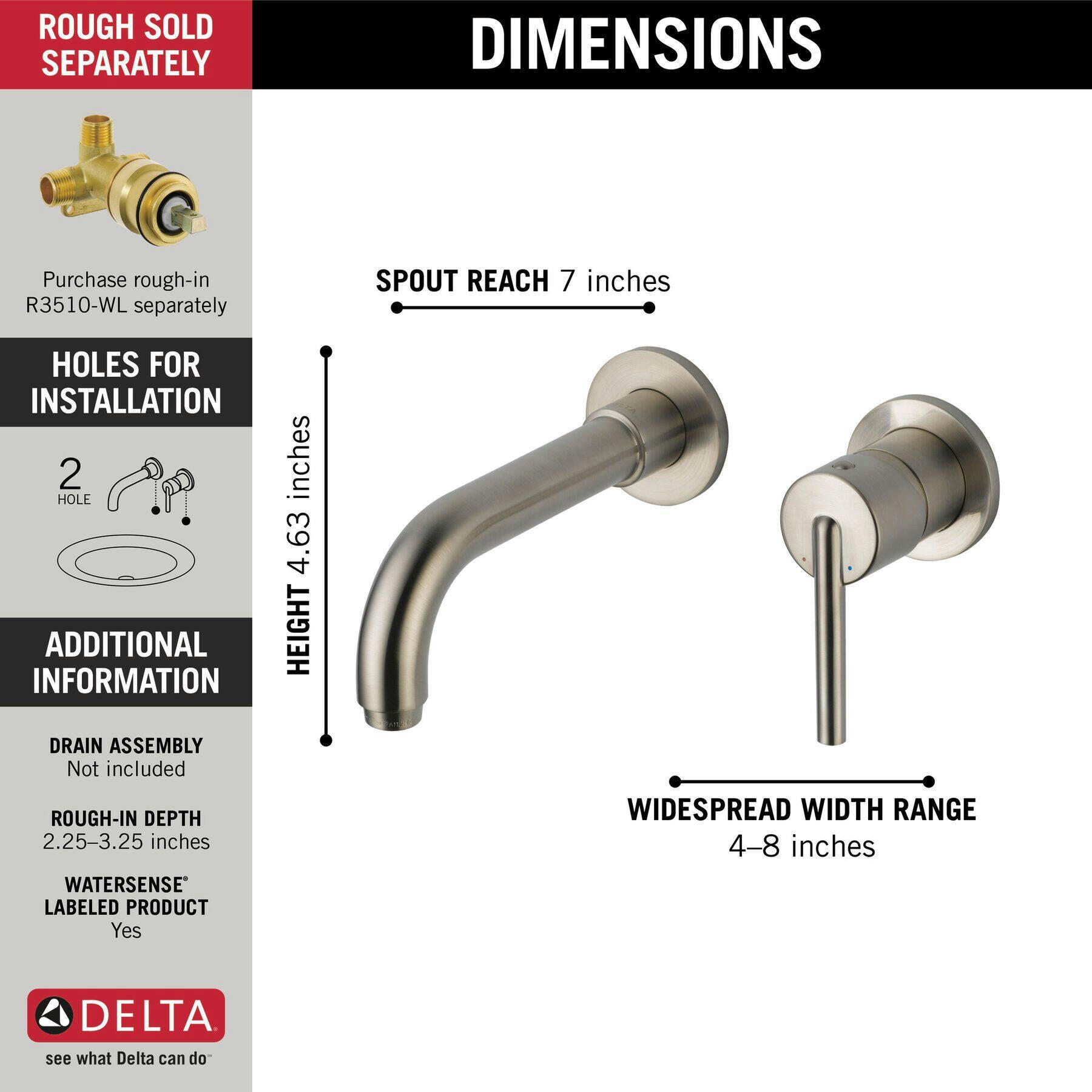 Delta 1-Handle Wall Mount Lav Faucet Trim, Stainless Steel