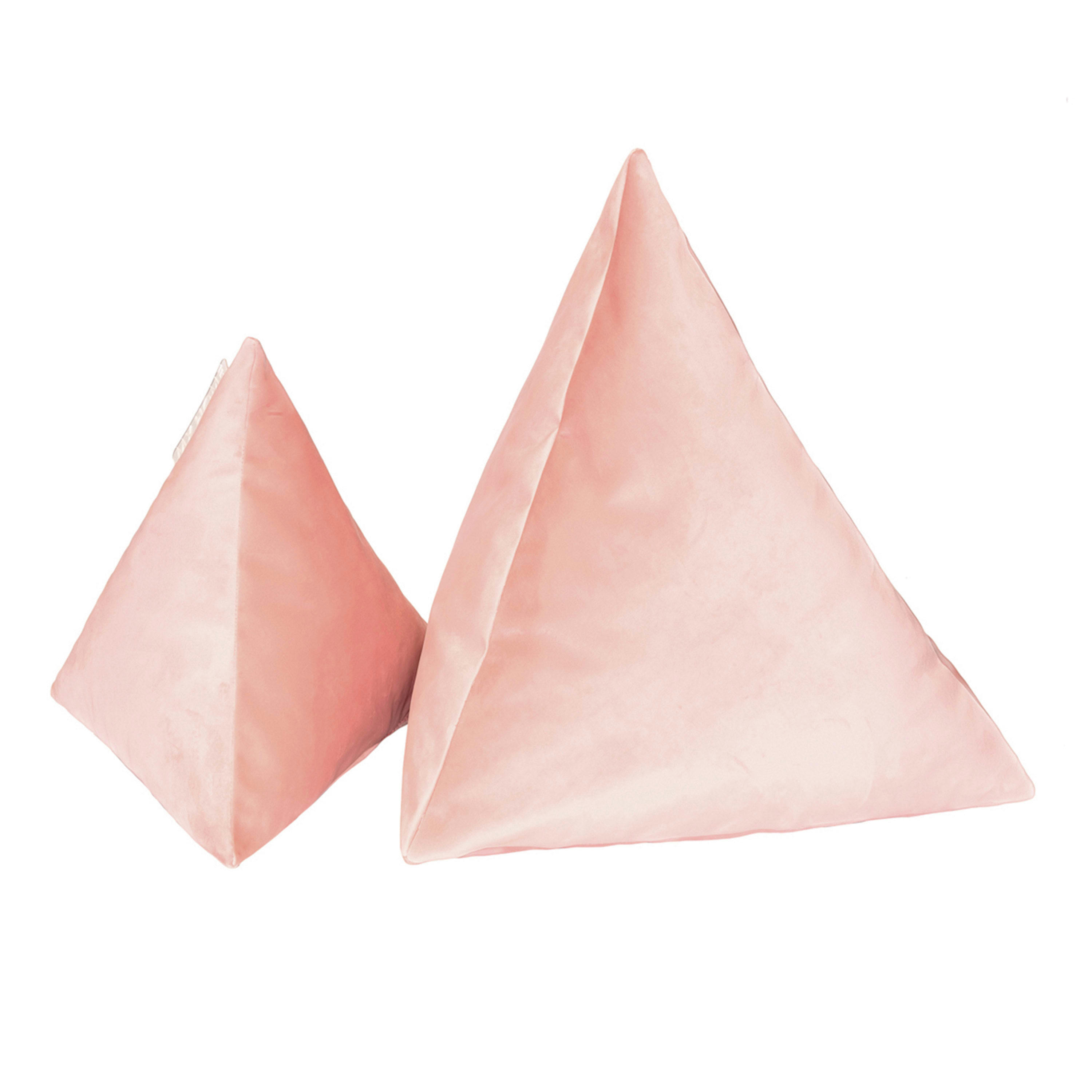 - Lot de 2 coussins pyramide en velours rose poudré