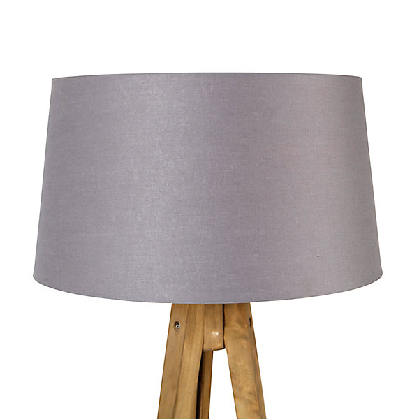 Lampadaire trépied rustique vintage en bois avec abat-jour en lin gris foncé 45 cm - Tripod Classic