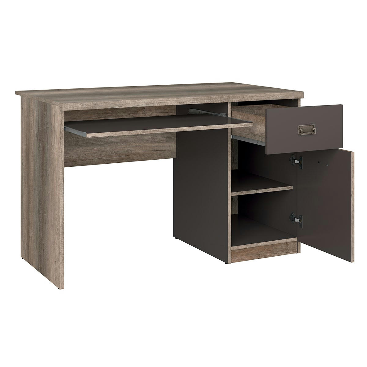 - Bureau 1 porte 1 tiroir stratifiés naturel et gris