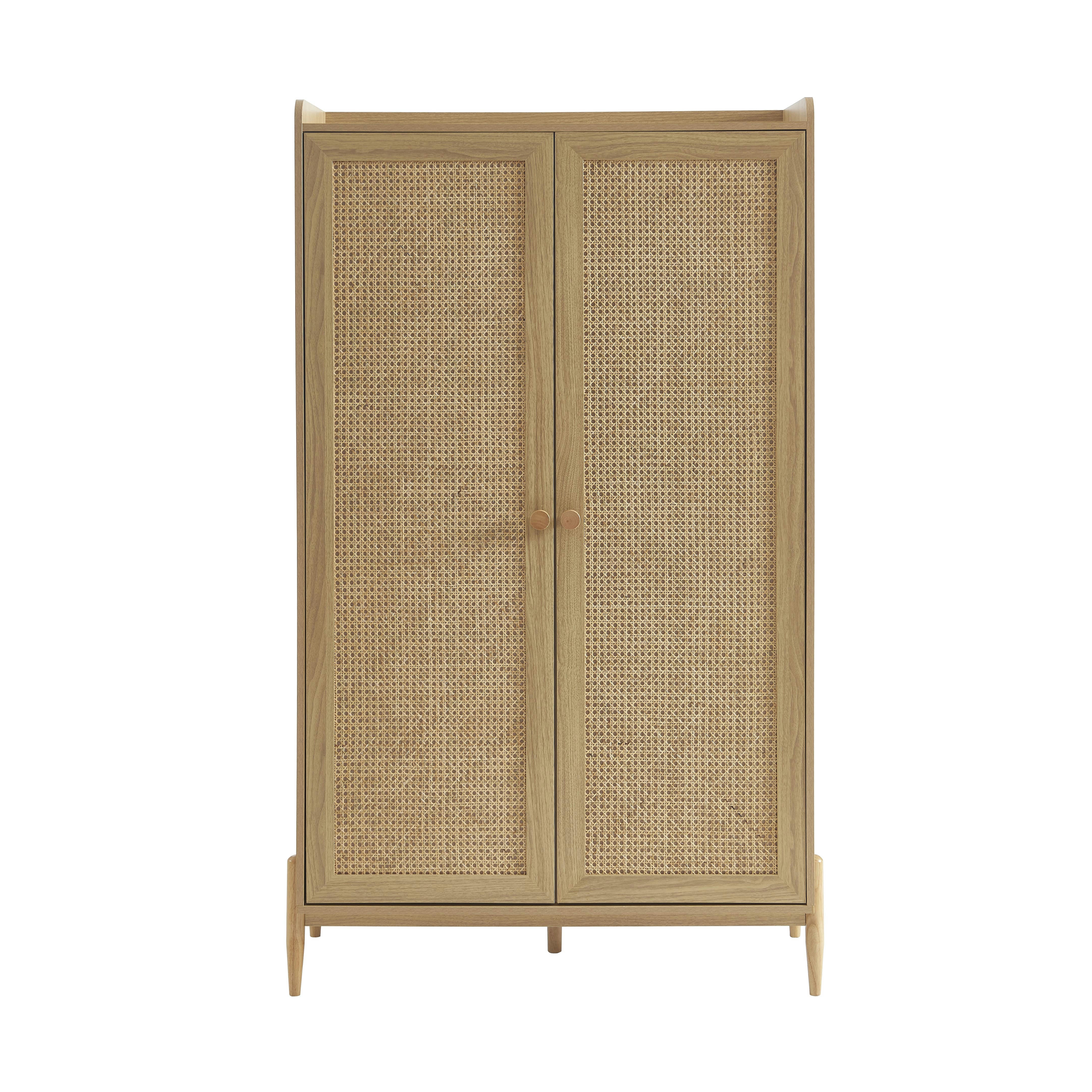 PABLO - Armoire  effet bois et cannage rotin 2 portes