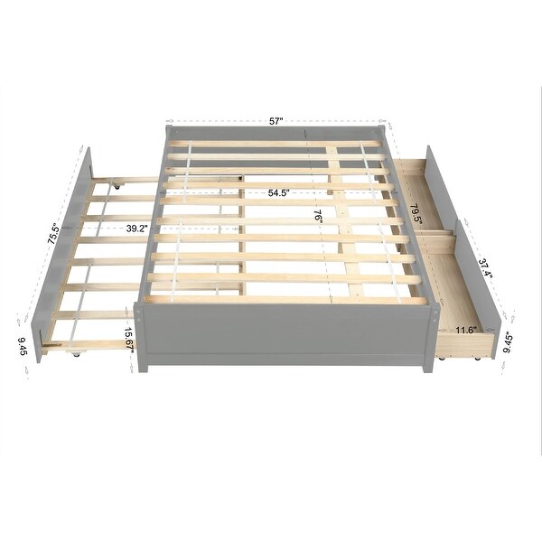 Full Bed with Twin Size Trundle and Two Drawers,Grey