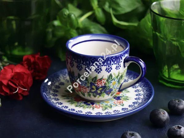 Filiżanka ze spodkiem do espresso 0,11 L / 12,5 cm Bolesławiec - Kwiatowy Ogród