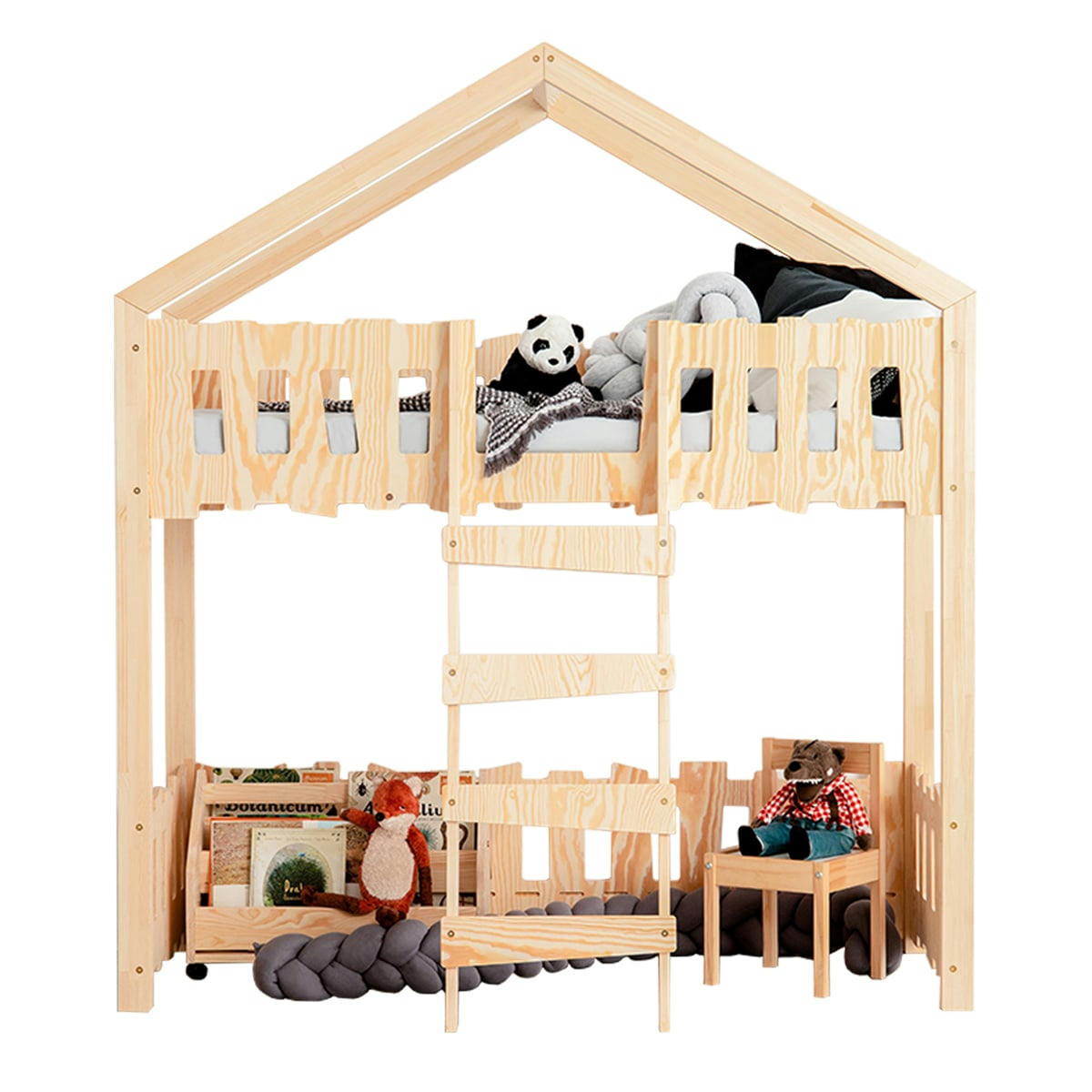 MAGGIE - Lit cabane mi-hauteur 90x190 sommier inclus naturel