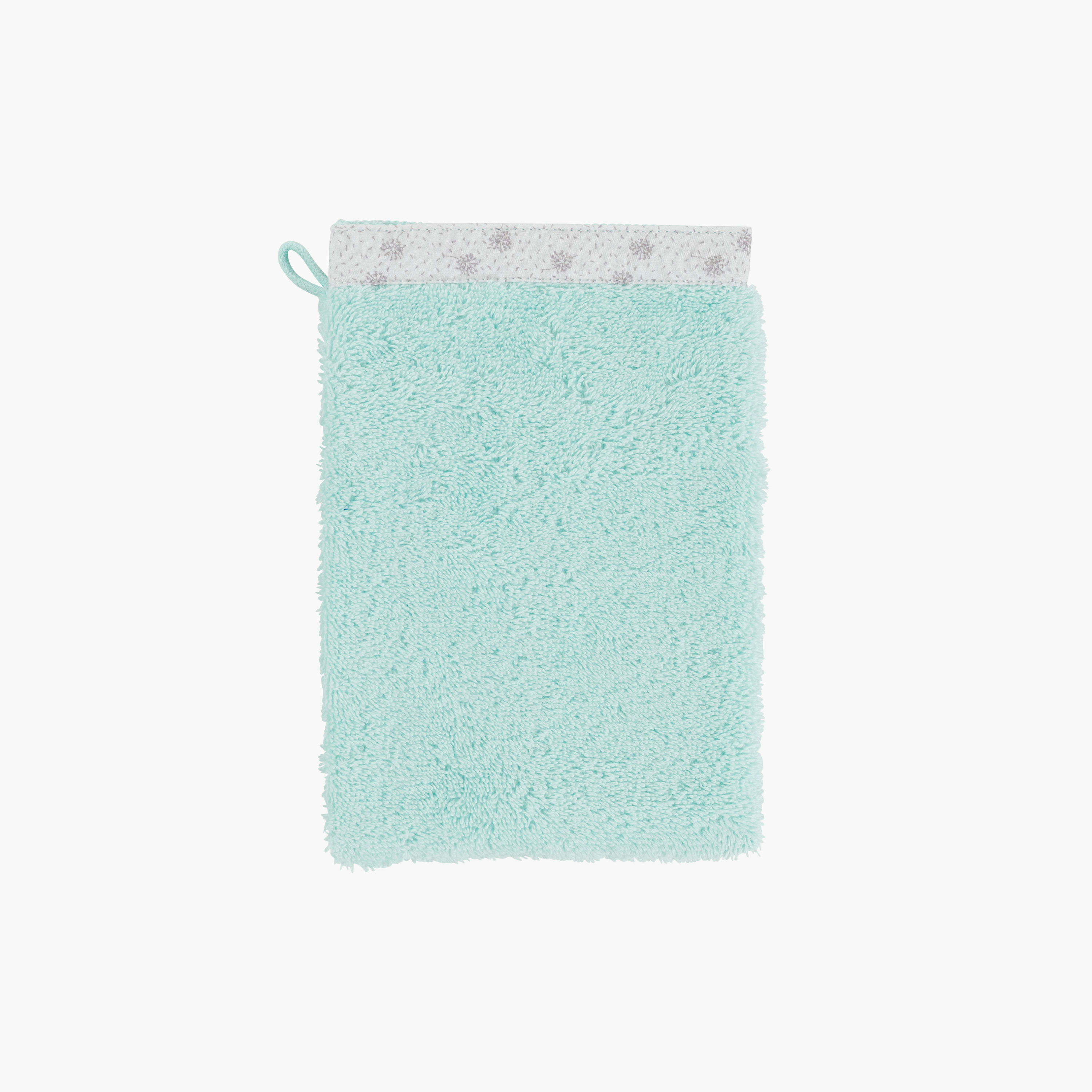 DEVINE - Gant de toilette coton biologique brodé bouclette bleu 15 x 21 cm