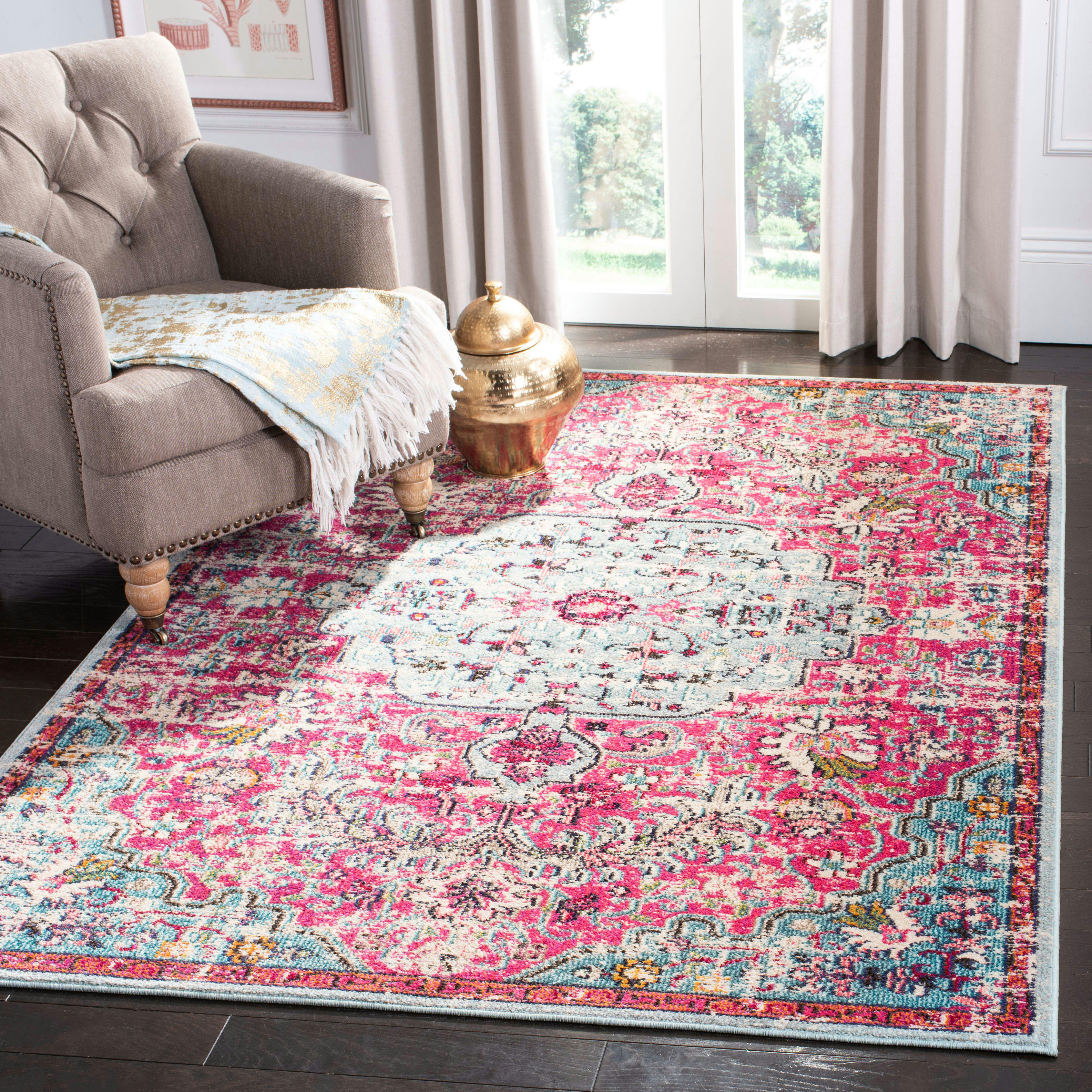 MADISON - Tapis de salon interieur en fuchsia & sarcelle, 91 x 152 cm