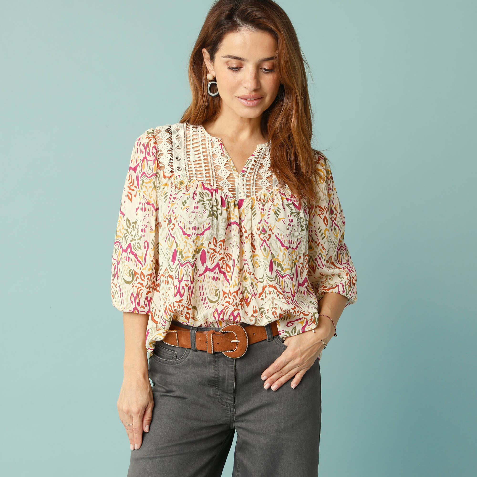 Blouse Spécial Petites avec macramé et manches 3/4