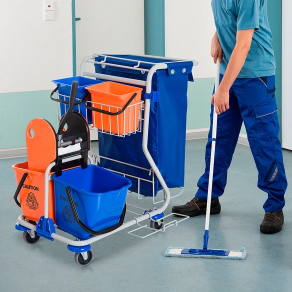 Reinigungswagen, max. Tragfähigkeit: 25 kg, blau/orange