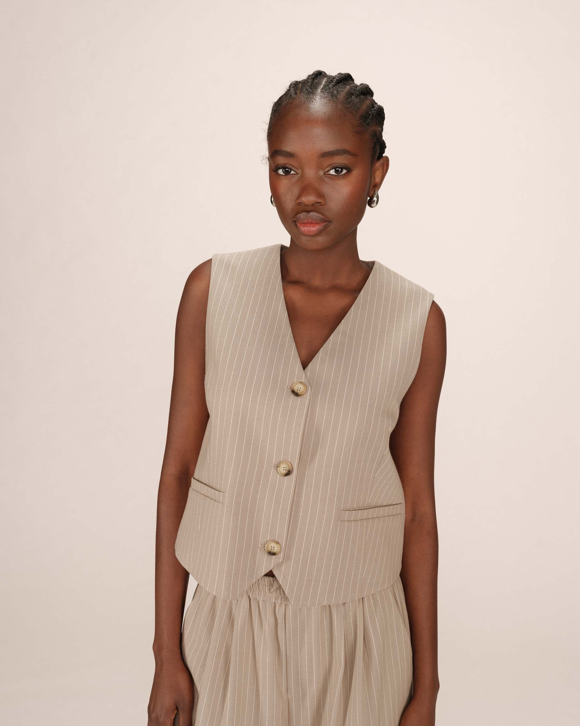 Gilet droit a rayures greige Sister