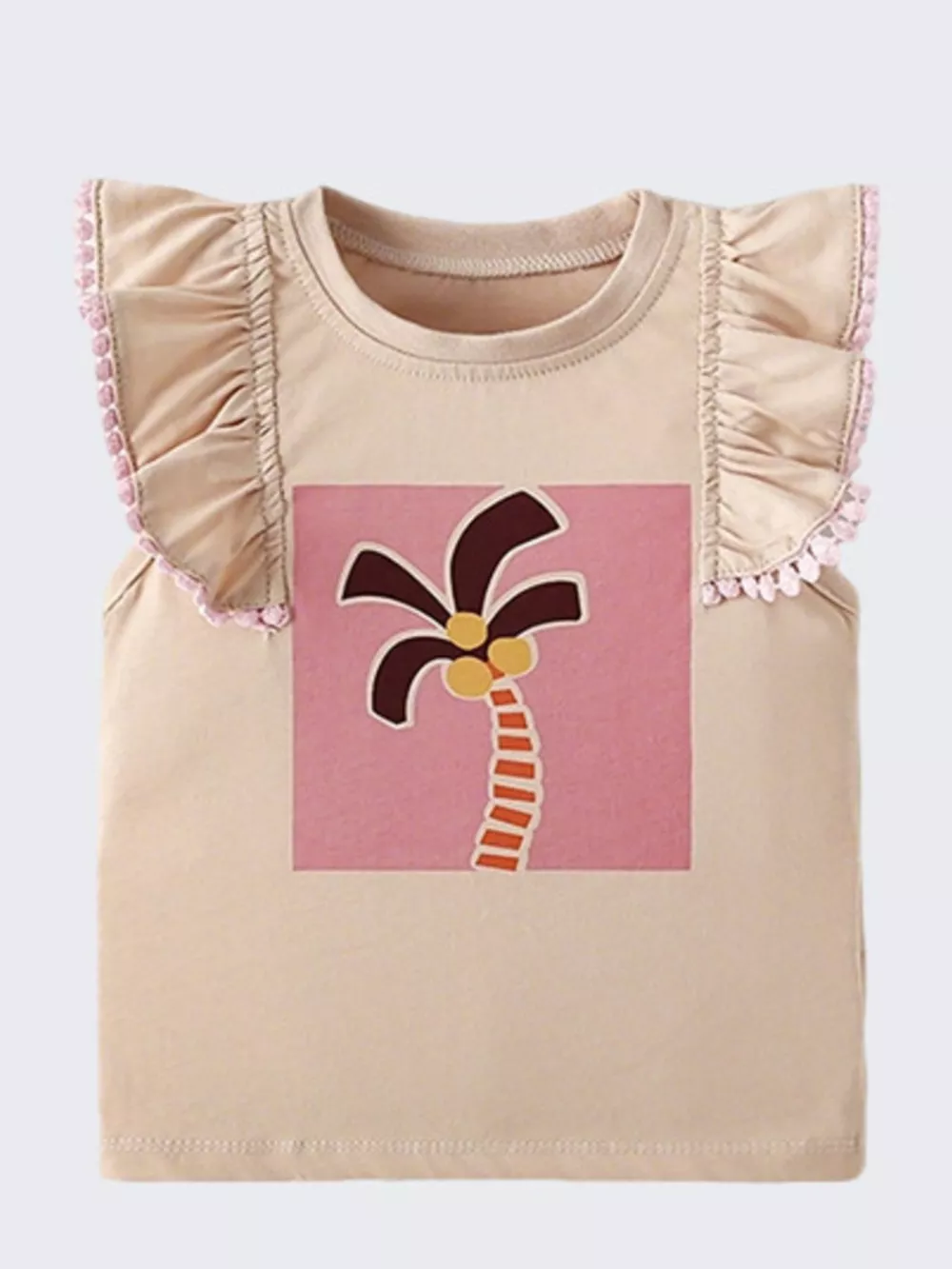 Children's Palm Tree Graphic Ruffle Sleeve T-Shirt