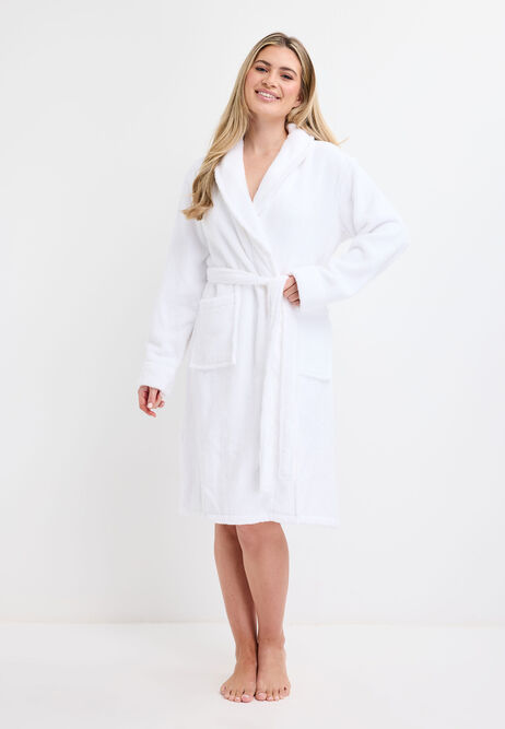 Womens White Cotton Towelling Dressing Gown
