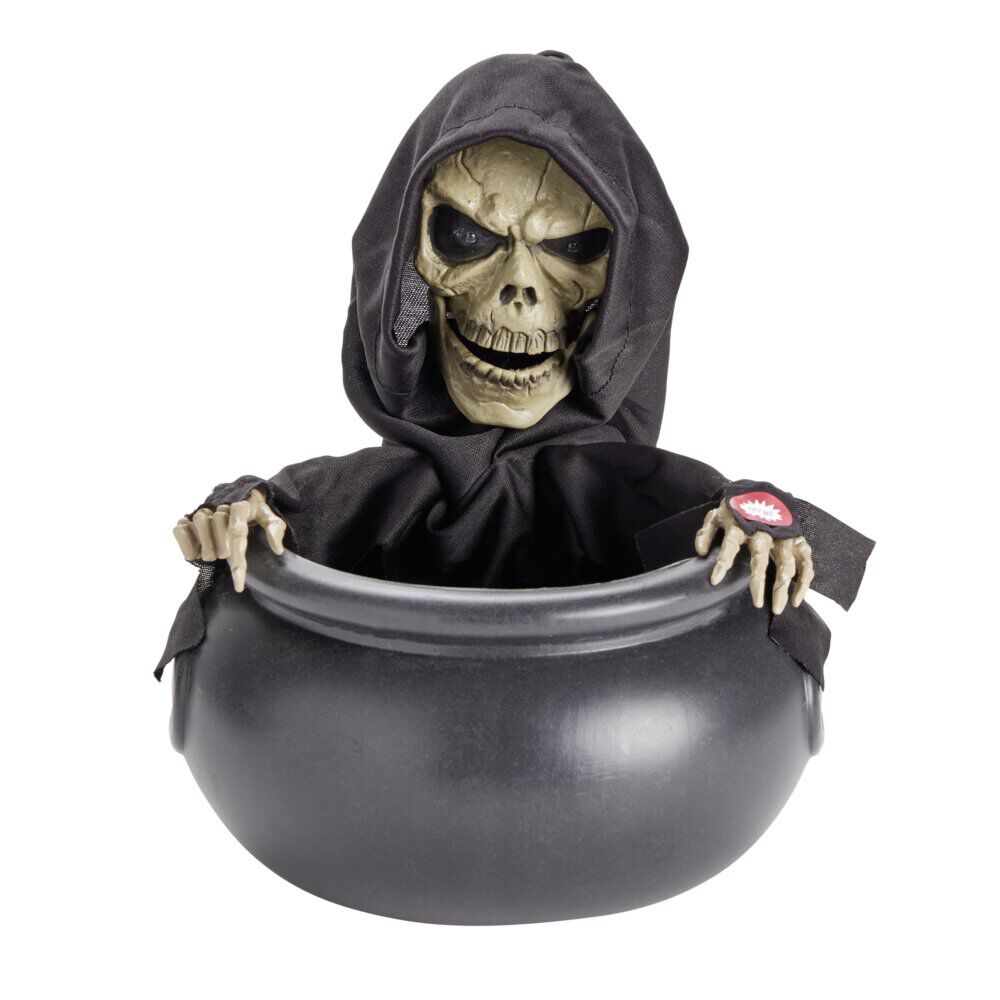 Saladier à bonbons Halloween chaudron plastique squelette animé sonore Ø21xH25cm