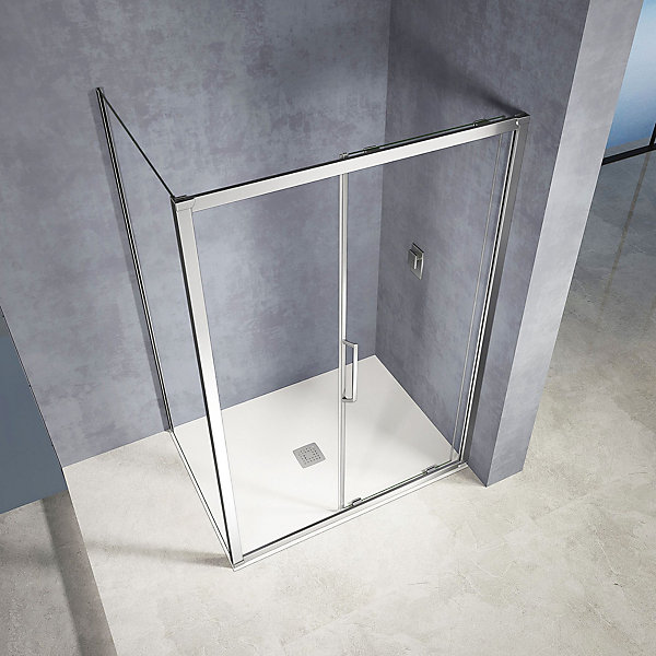GRAND VERRE Cabine de douche 100x90 avec ouverture coulissante accès de face profilés chromés