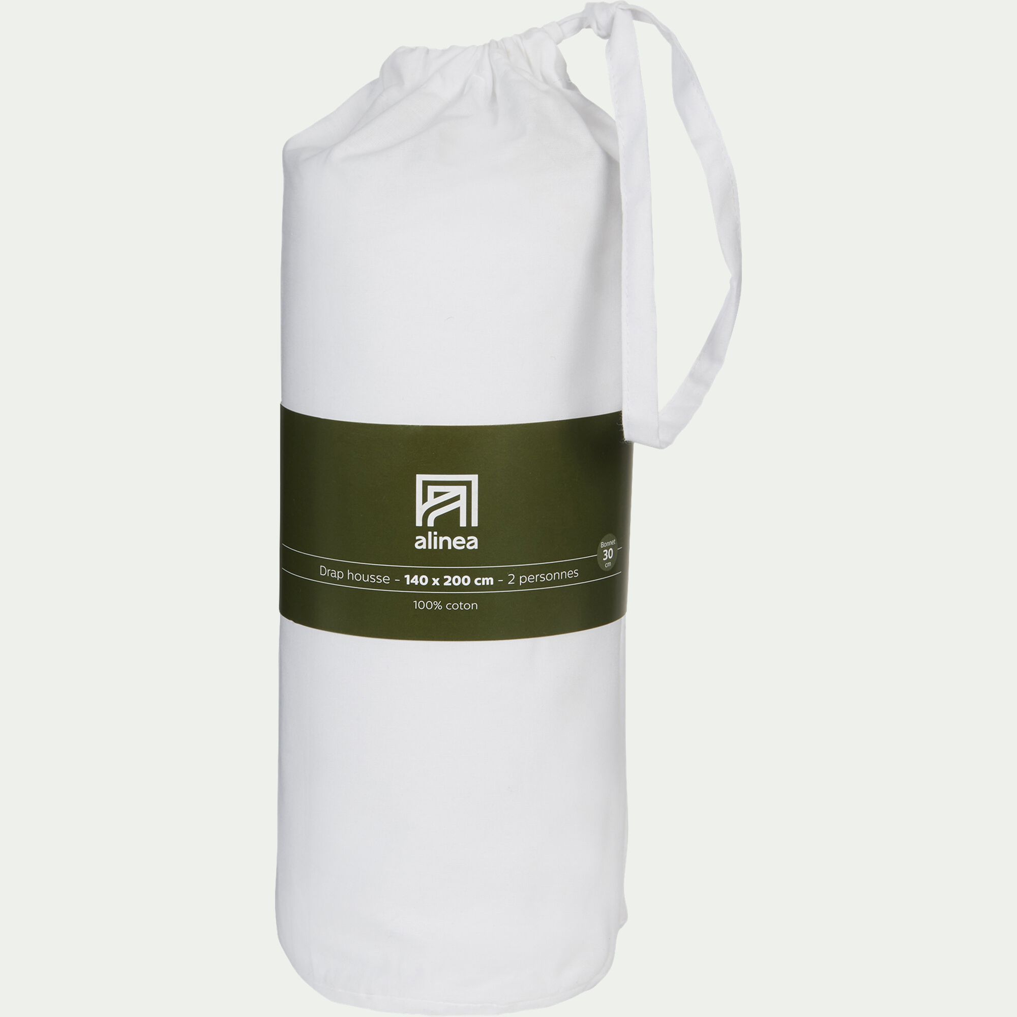 CALANQUES - Drap housse en coton 140x200cm B30cm - blanc