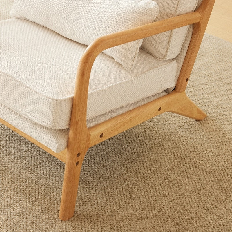Upholstered Coarse Linen Blend Accent Chair with Wooden Legs and One Pillow