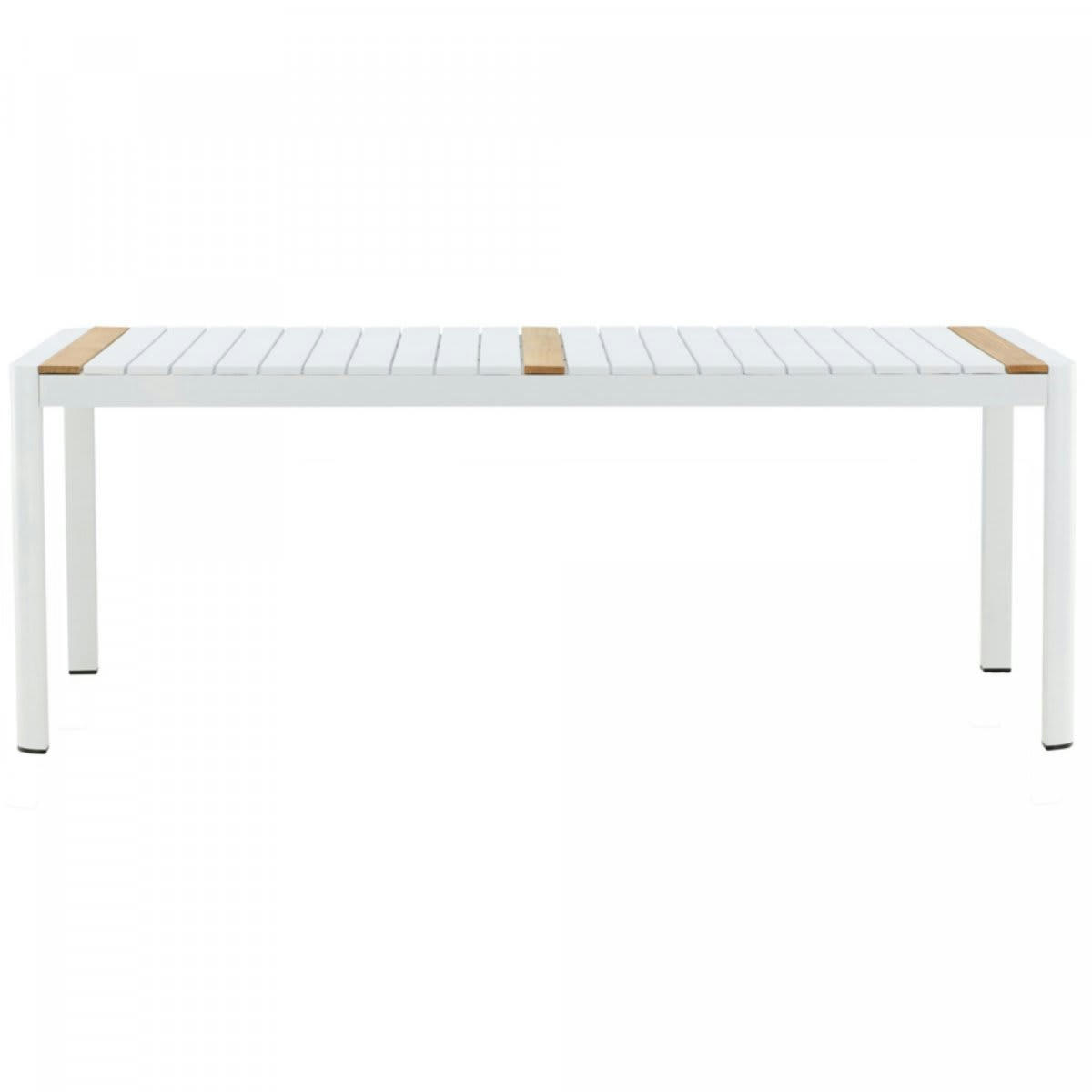 MADRYN - Table de jardin 200x100cm en aluminium et bois blanc
