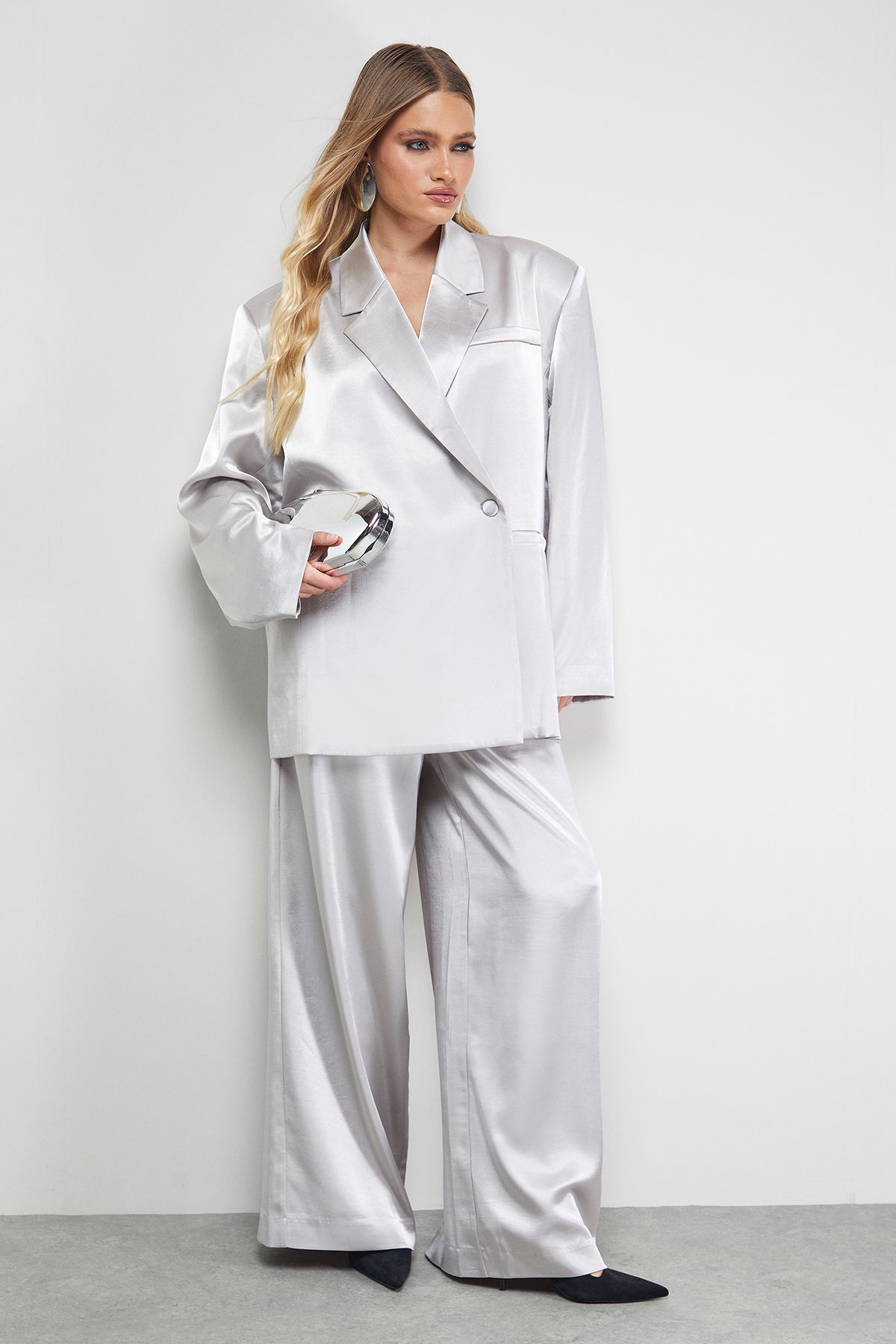 Warehouse Oversized High Shine Satin Blazer Co-ord