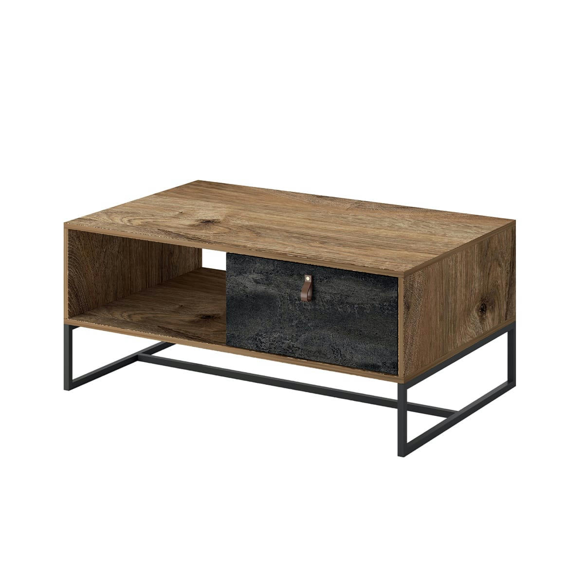 - Table basse 1 tiroir naturelle et noire