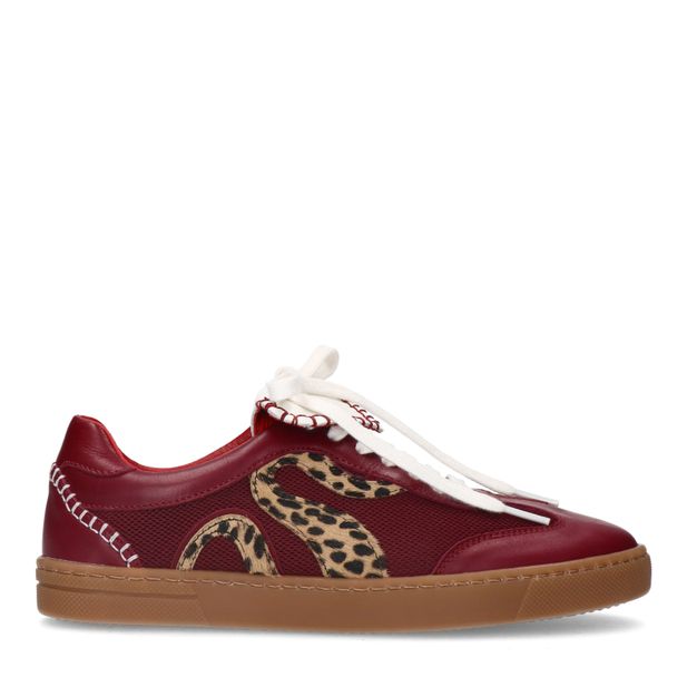Bordeaux leren sneakers met leopard details