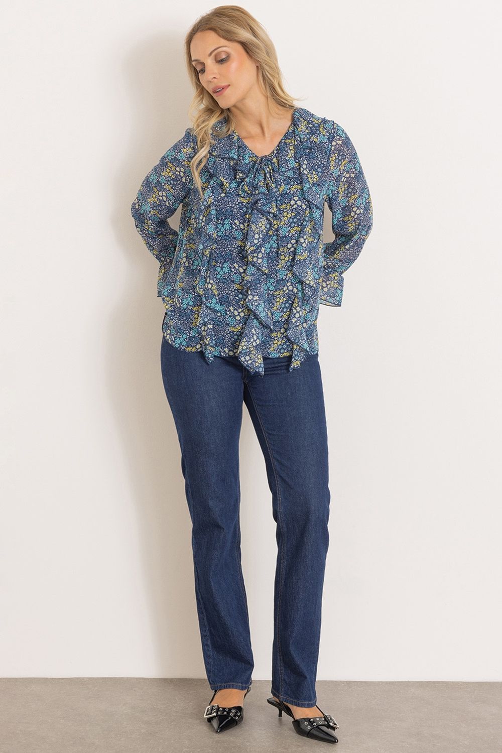 Klass. Ditsy Frilled Long Sleeve Top