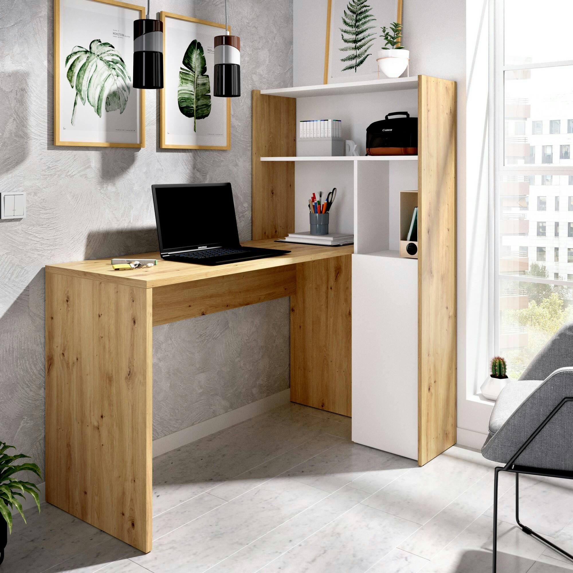 DDAMIAN - Bureau effet bois blanc et chêne noueux