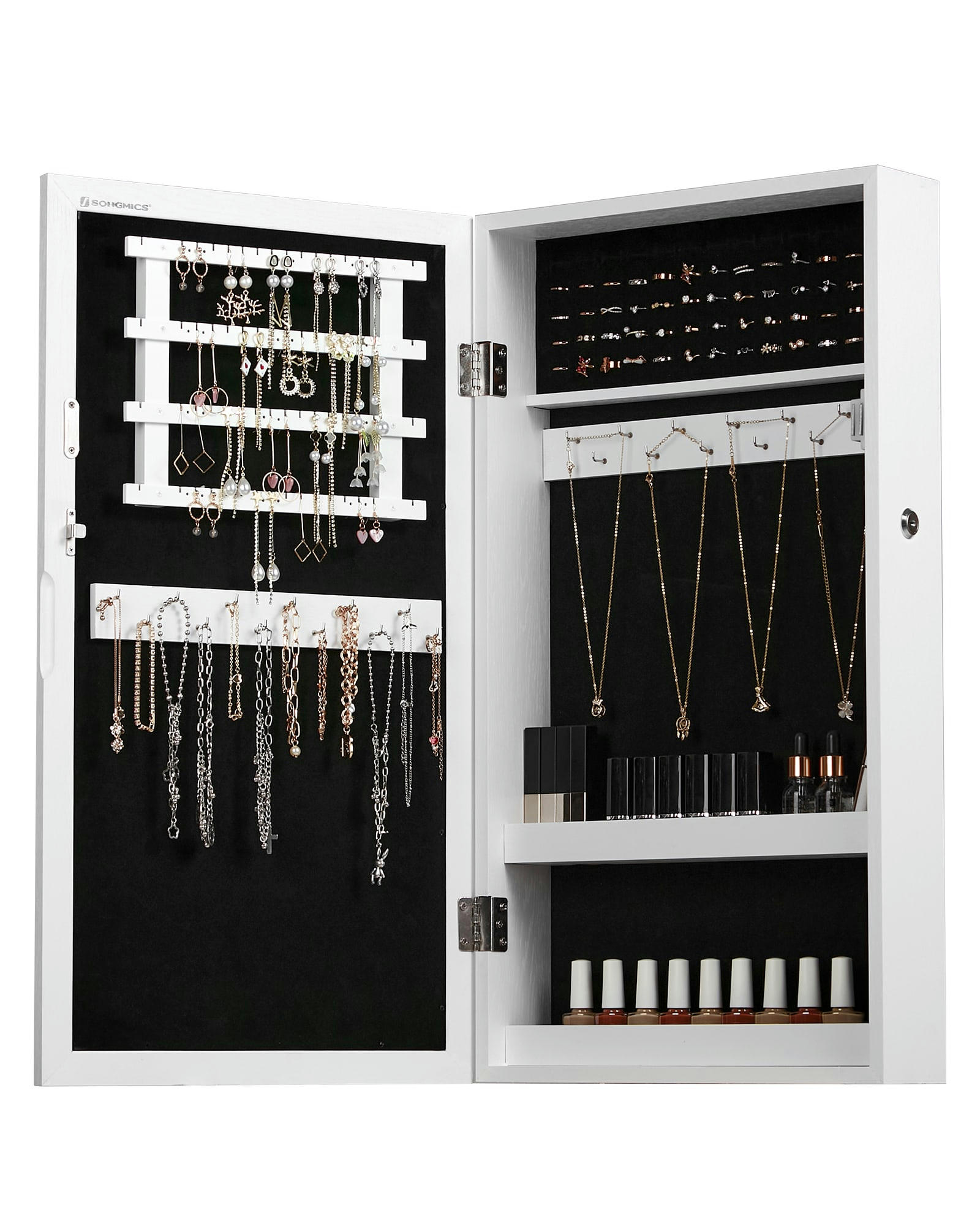 - Armoire à bijoux murale avec miroir effet bois blanc