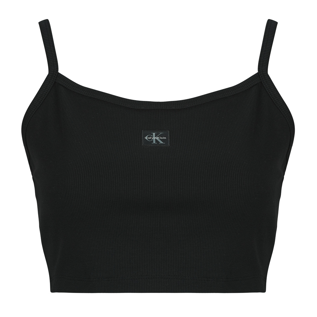 Calvin Klein Jeans - SL WOVEN LABEL 2X2 BABY RIB CROP - Black