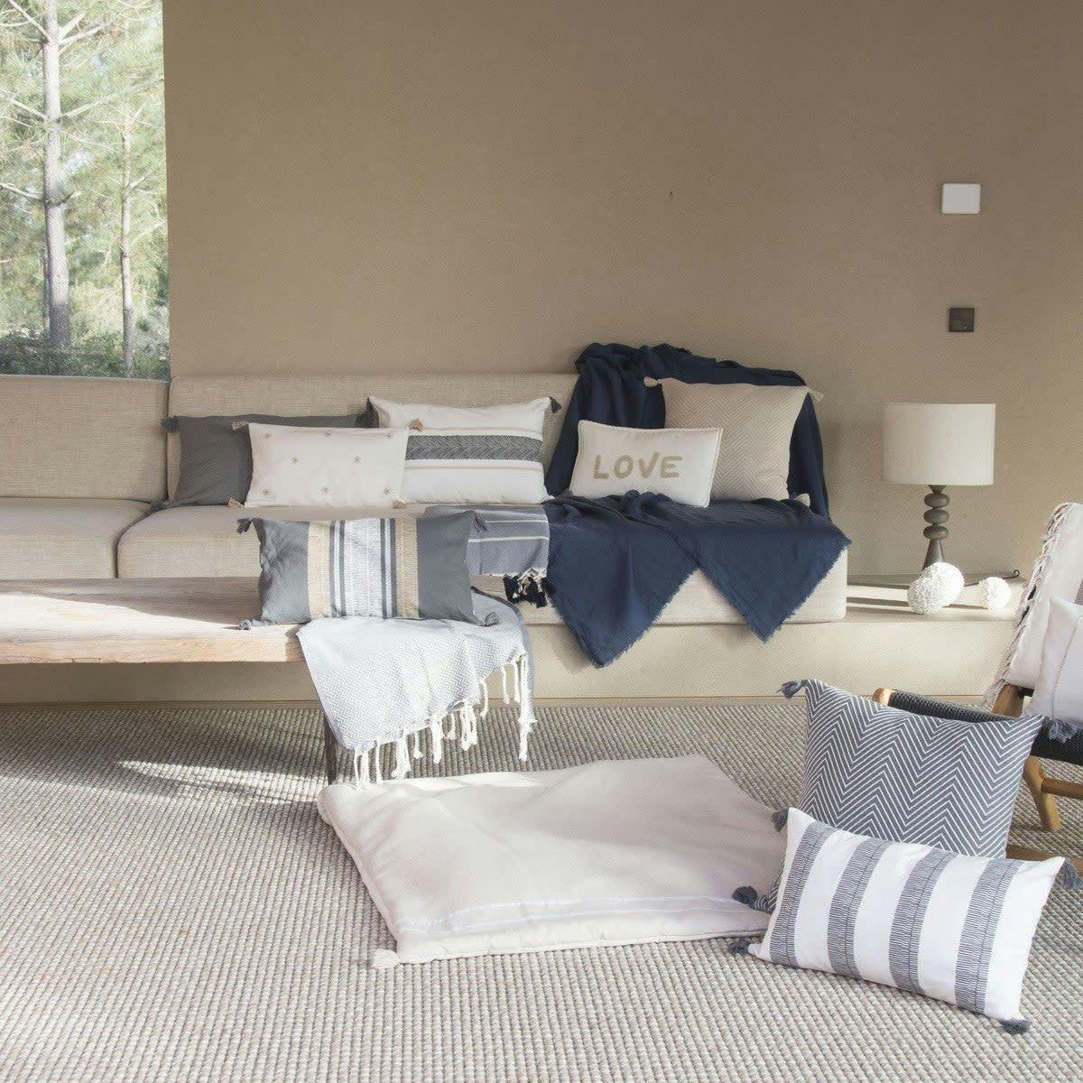 EVORA - Housse de coussin coton  50x30 gris ardoise