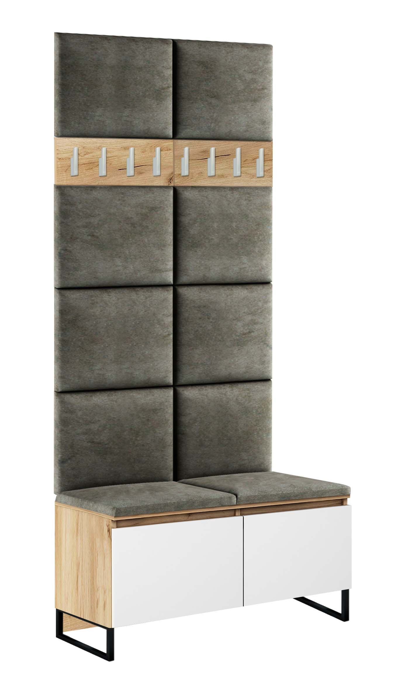 Zestaw Do Przedpokoju 2Pp8 Dąb Craft Złoty/Biały Mat/Szary 100X37X224 Cm
