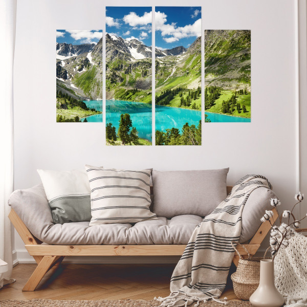 Obraz 4 Częściowy JEZIORO w Górach Pejzaż 80x60cm