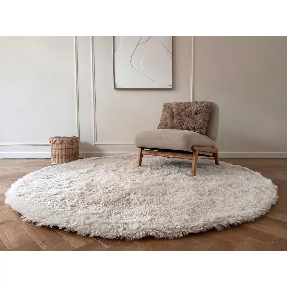 Interieur05 rond hoogpolig vloerkleed Furr beige - 160 x 160 cm