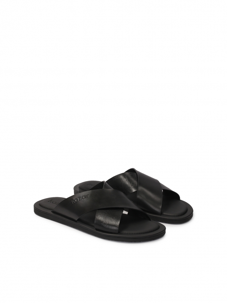 Minimalist black leather slides