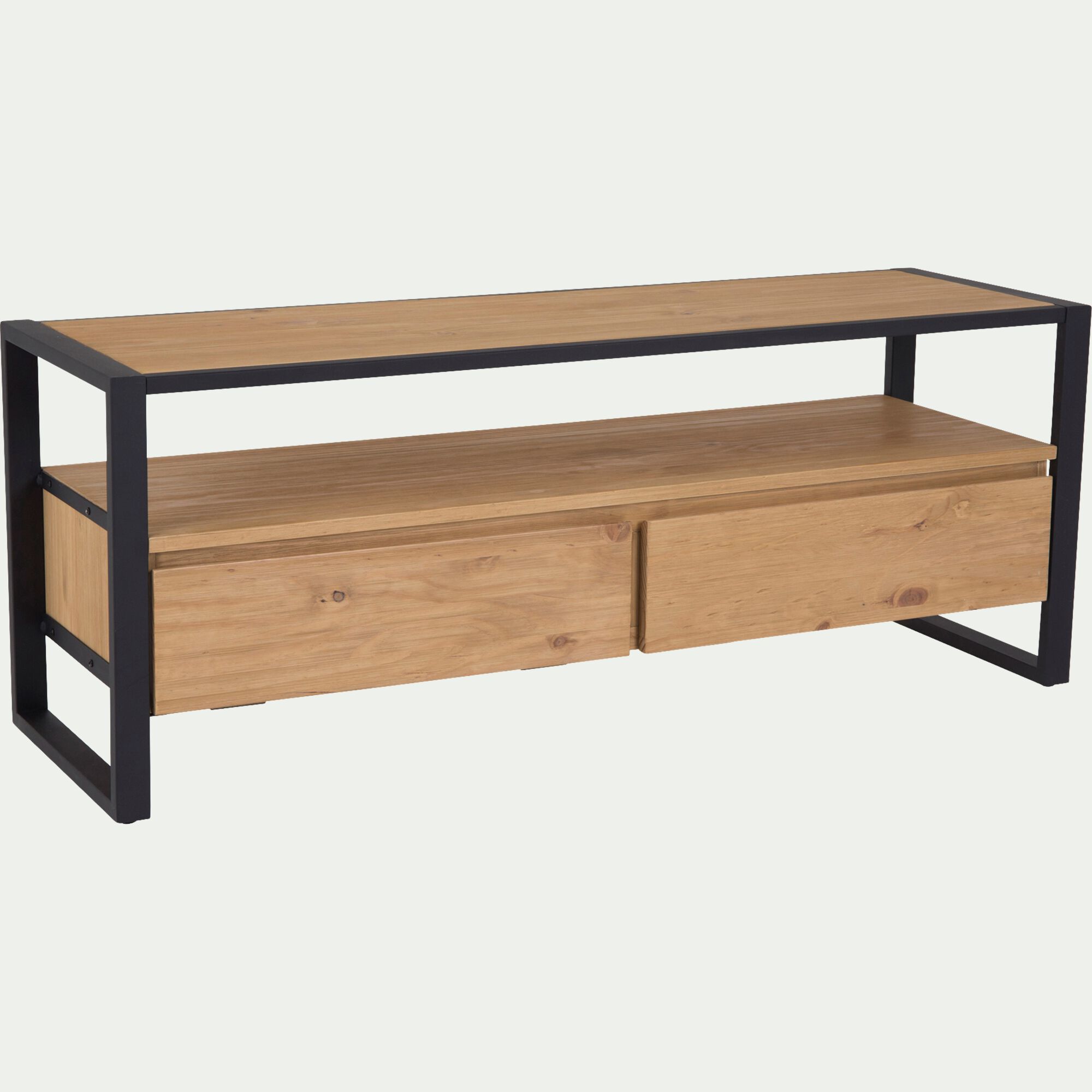 ENDOUME - Meuble TV en pin massif et métal L130cm - bois clair