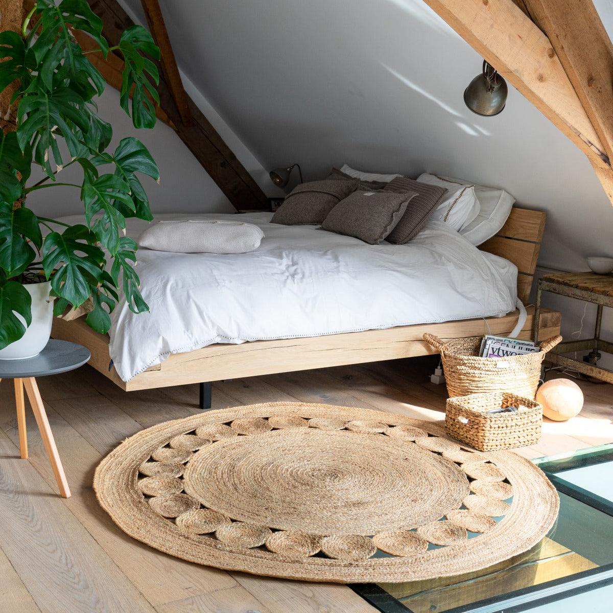 Mrcarpet vloerkleed met rand - naturel - Ø120cm