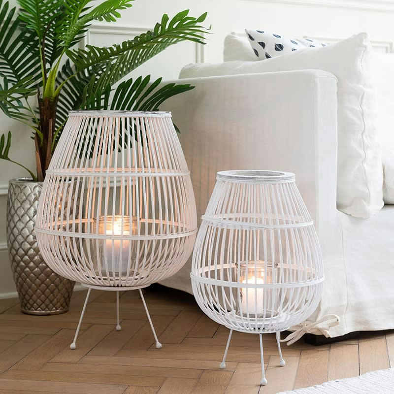 DAYA - Lanterne en bois blanc mat H59,5cm