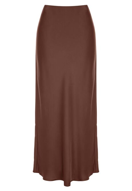 Womens Brown Satin Midi Skirt