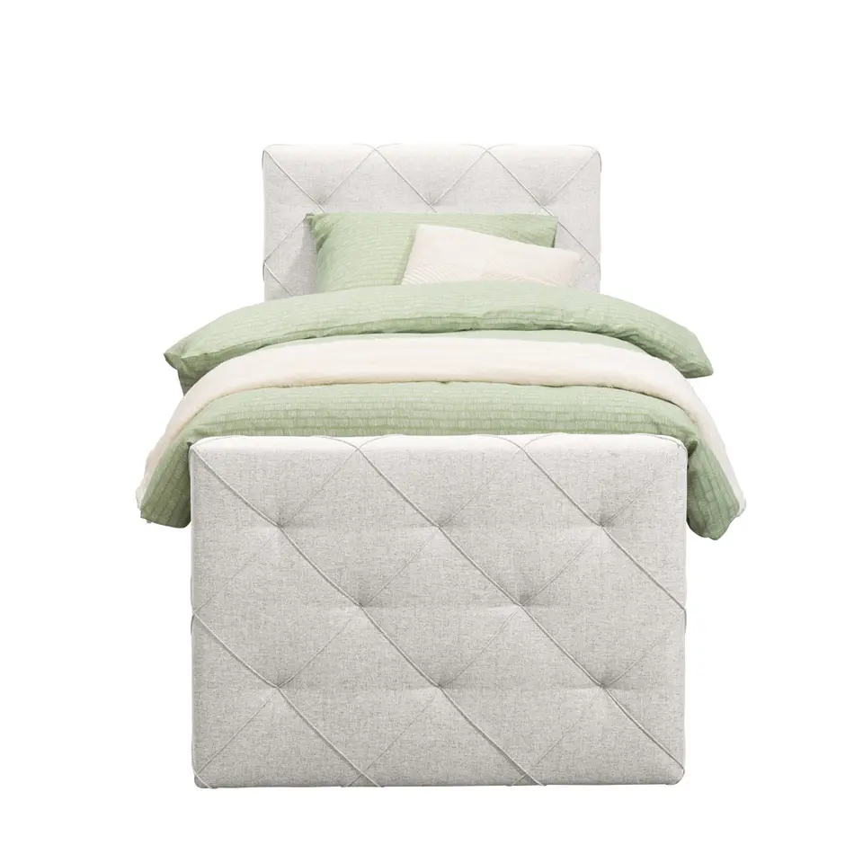 Boxspring met opbergruimte en voetbord Liv geruit - ecru - 90x200cm