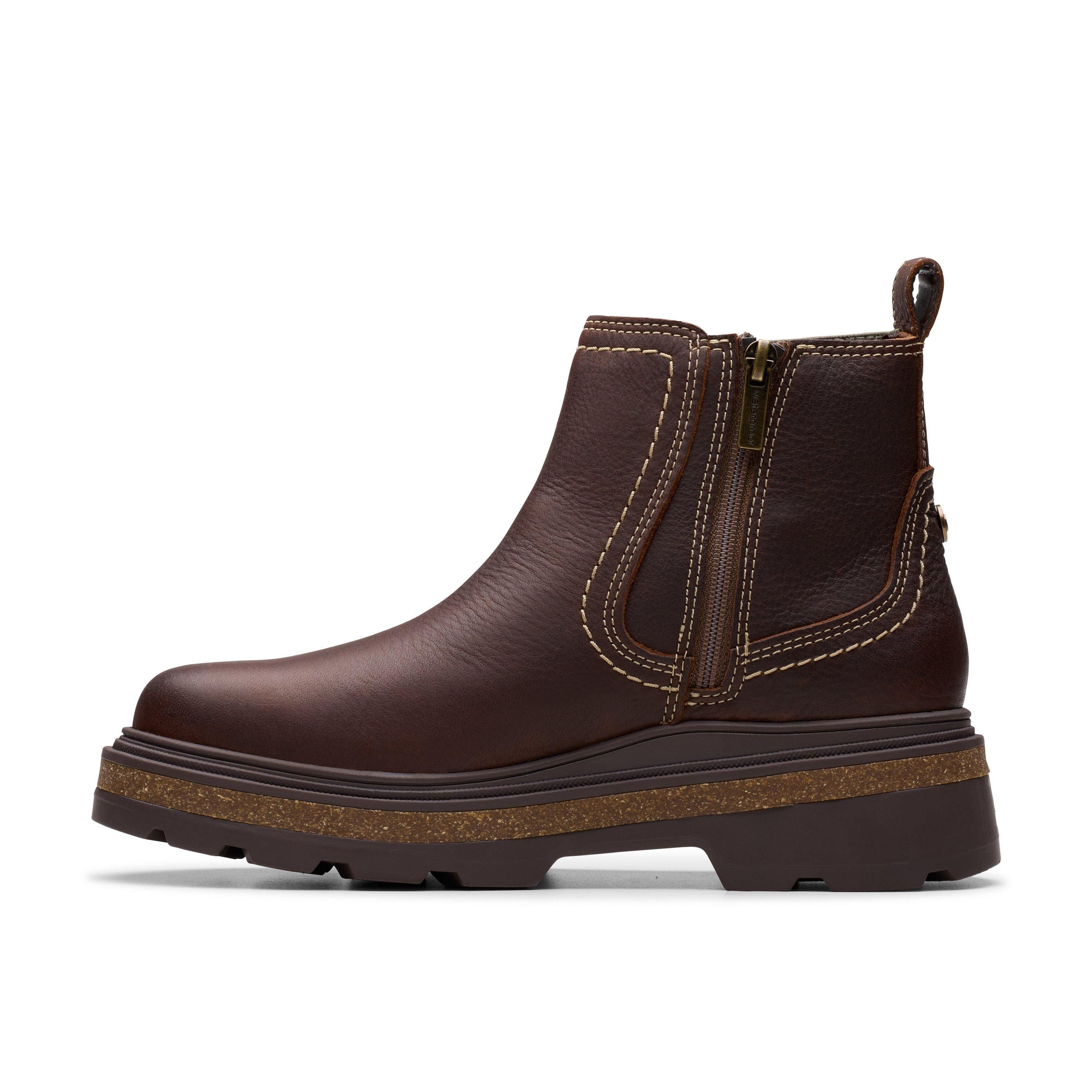 Clarks Hencroft Step Waterproof Brown Leather Ankle Boots,Chelsea Boots