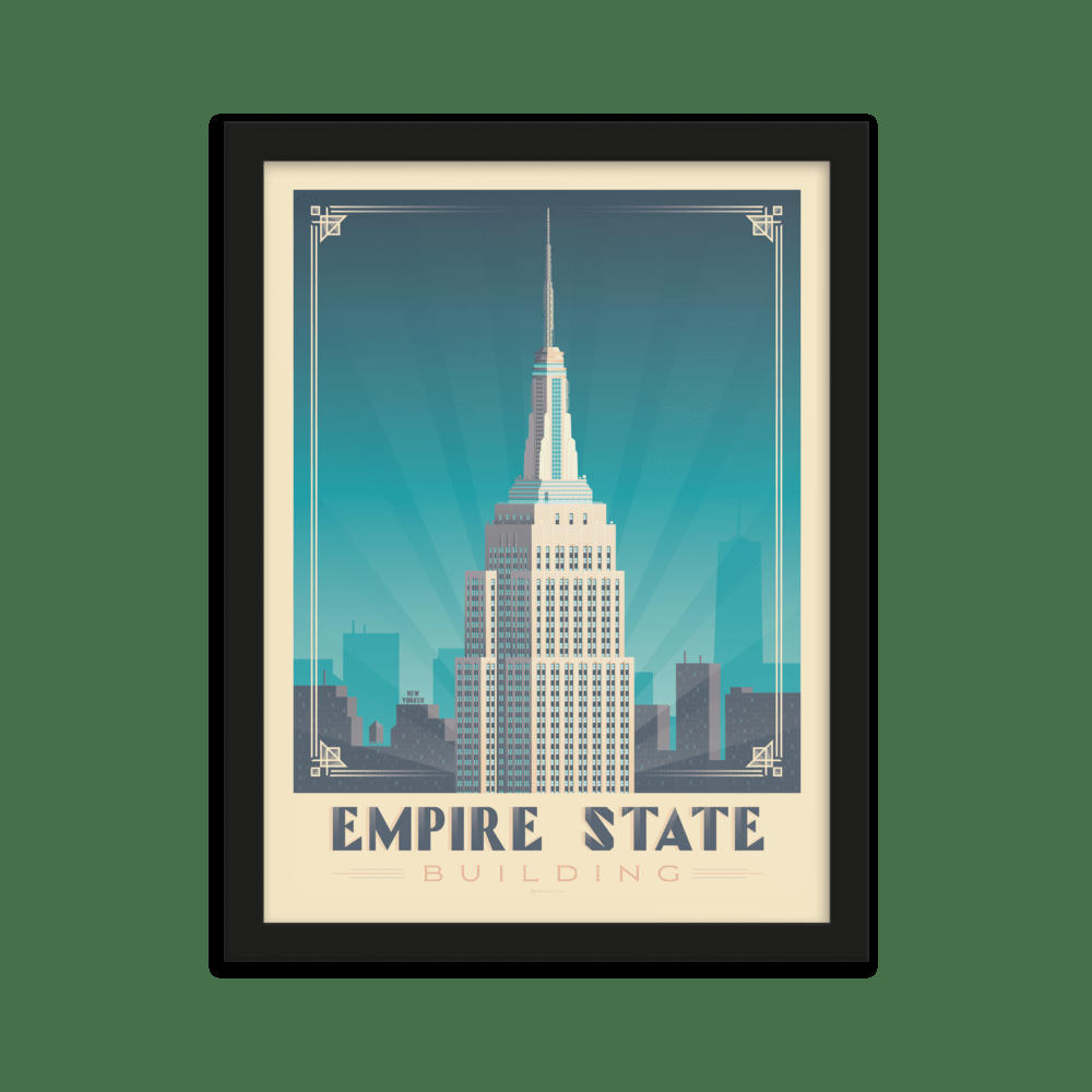 - Affiche New York Empire State Building  + Cadre Bois noir 21x29,7 cm