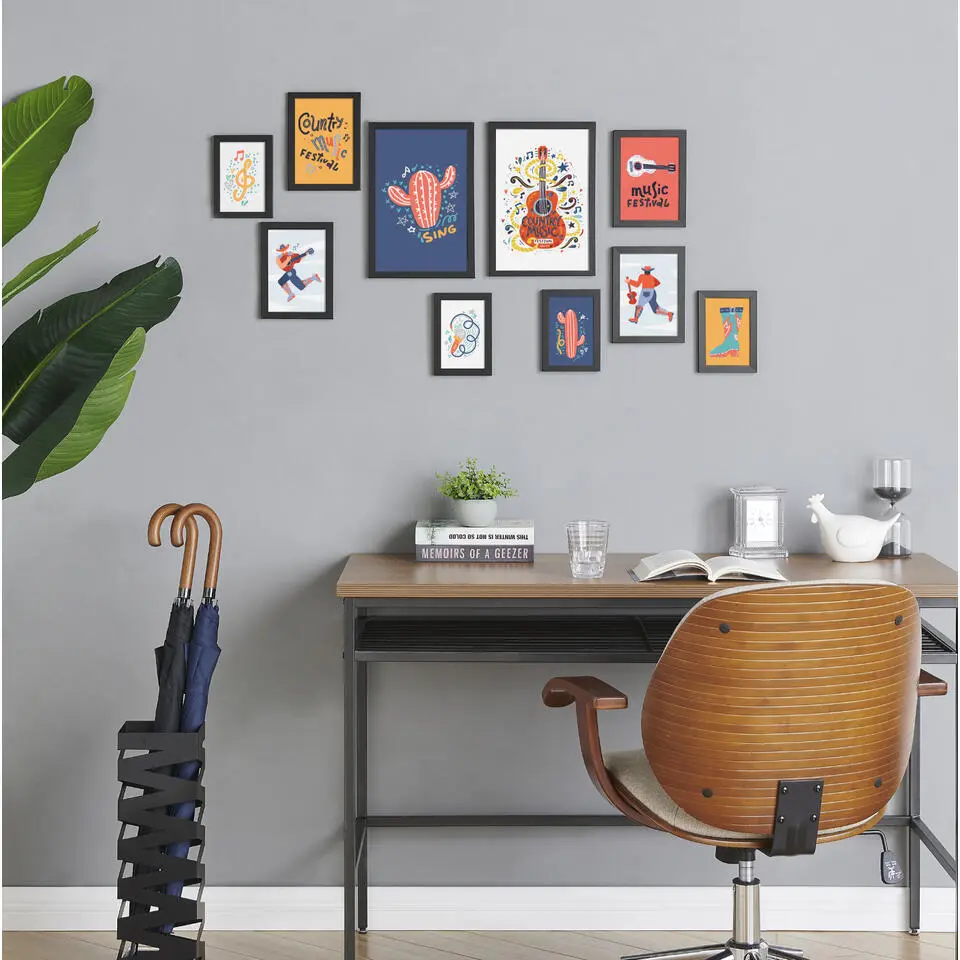 Fotowand met Collage van 10 Fotolijsten - Multi Fotokaders in MDF, Zwart