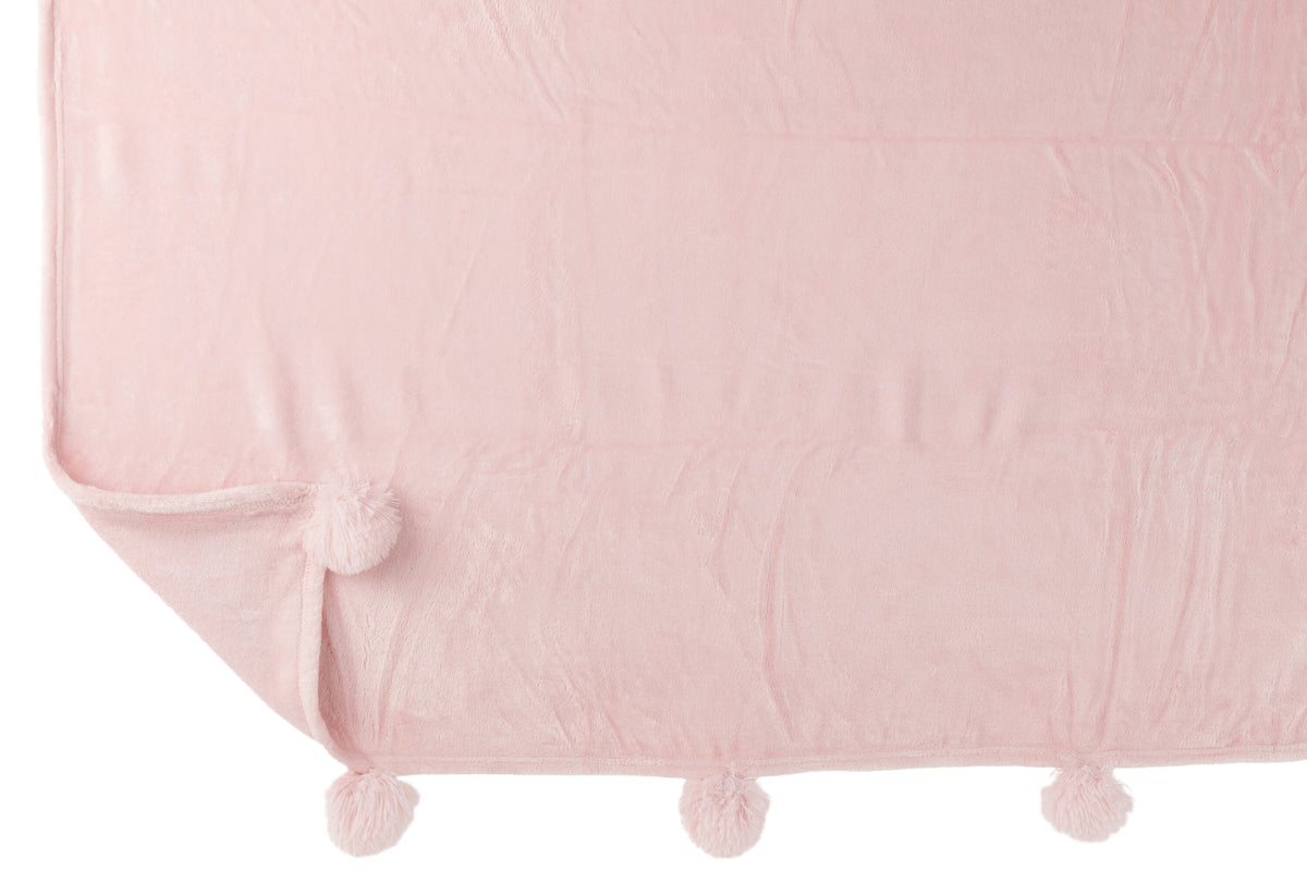 J-Line plaid Pompom - polyester - zachtroze - 170 x 130 cm