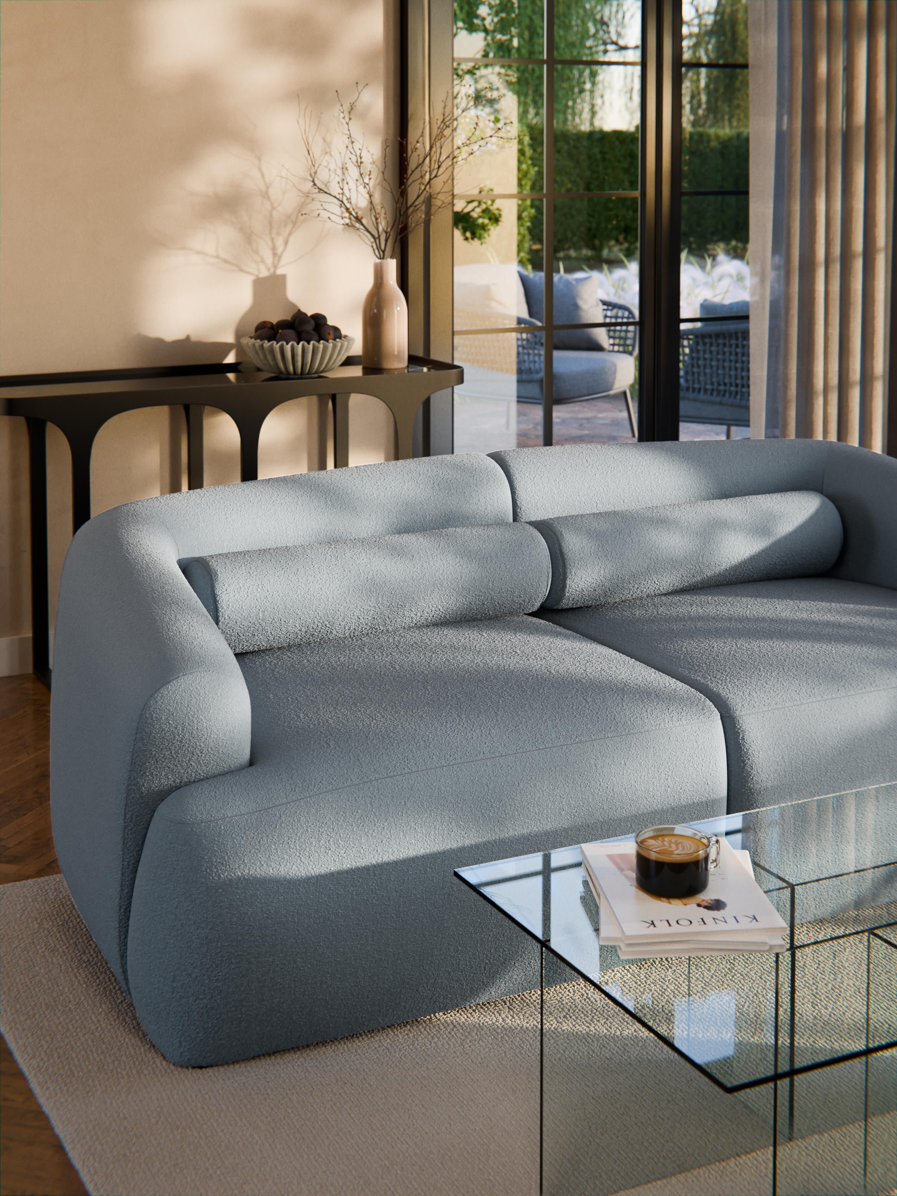 Bouclé-Sofa-Nackenrolle Sofia