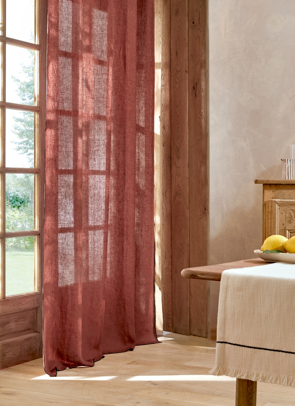 RIDEAU EN LIN LAVÉ ET BOURDON AUBURN