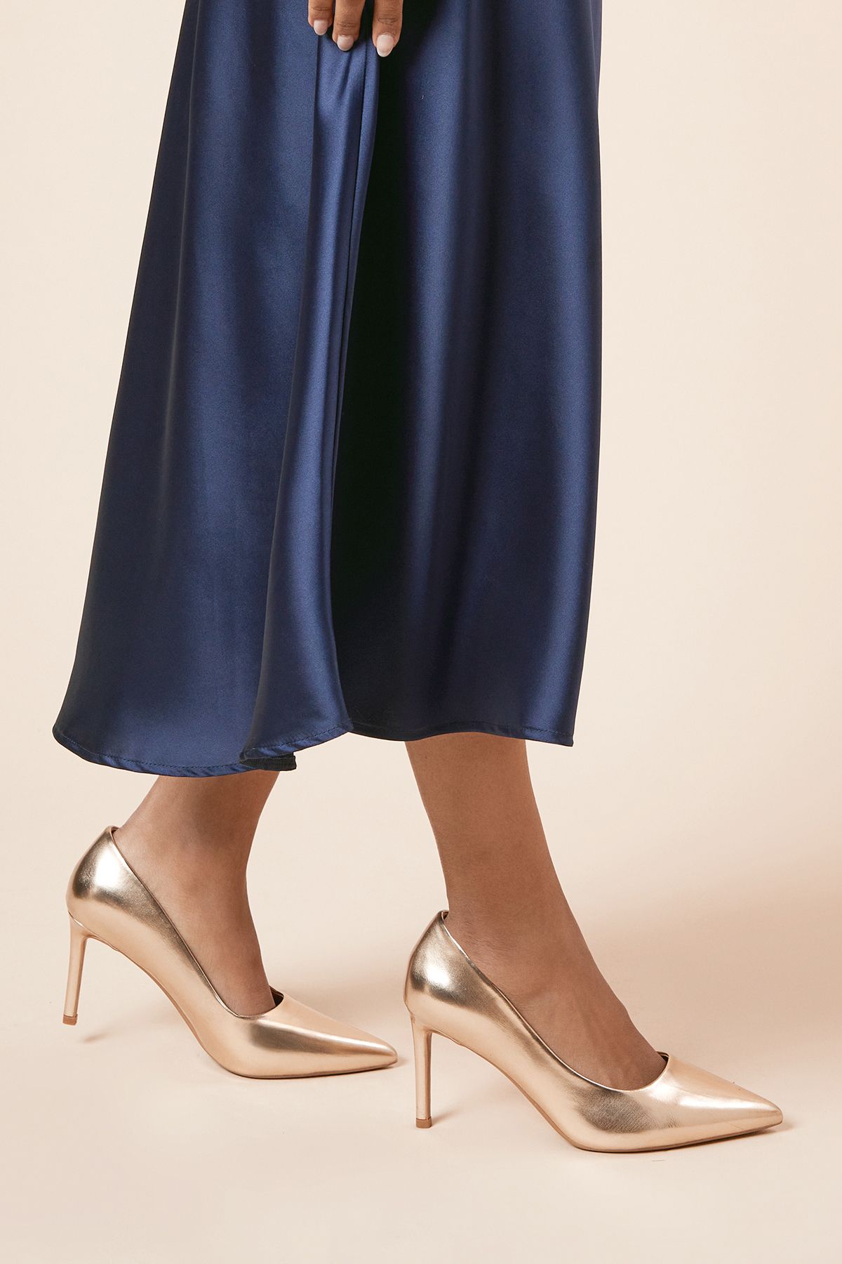 Dorothy Perkins Wide Fit Dash Faux Metallic Leather Pointed High Stiletto Heel Court Shoes