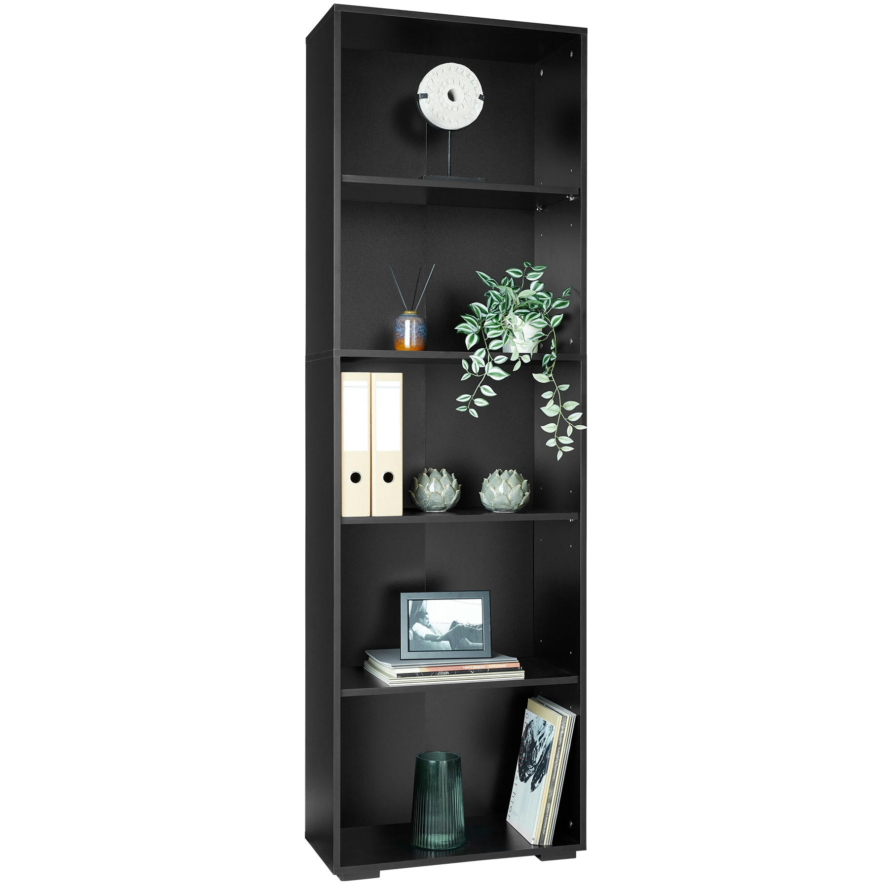 - Bibliothèque 5 étagères effet bois noir