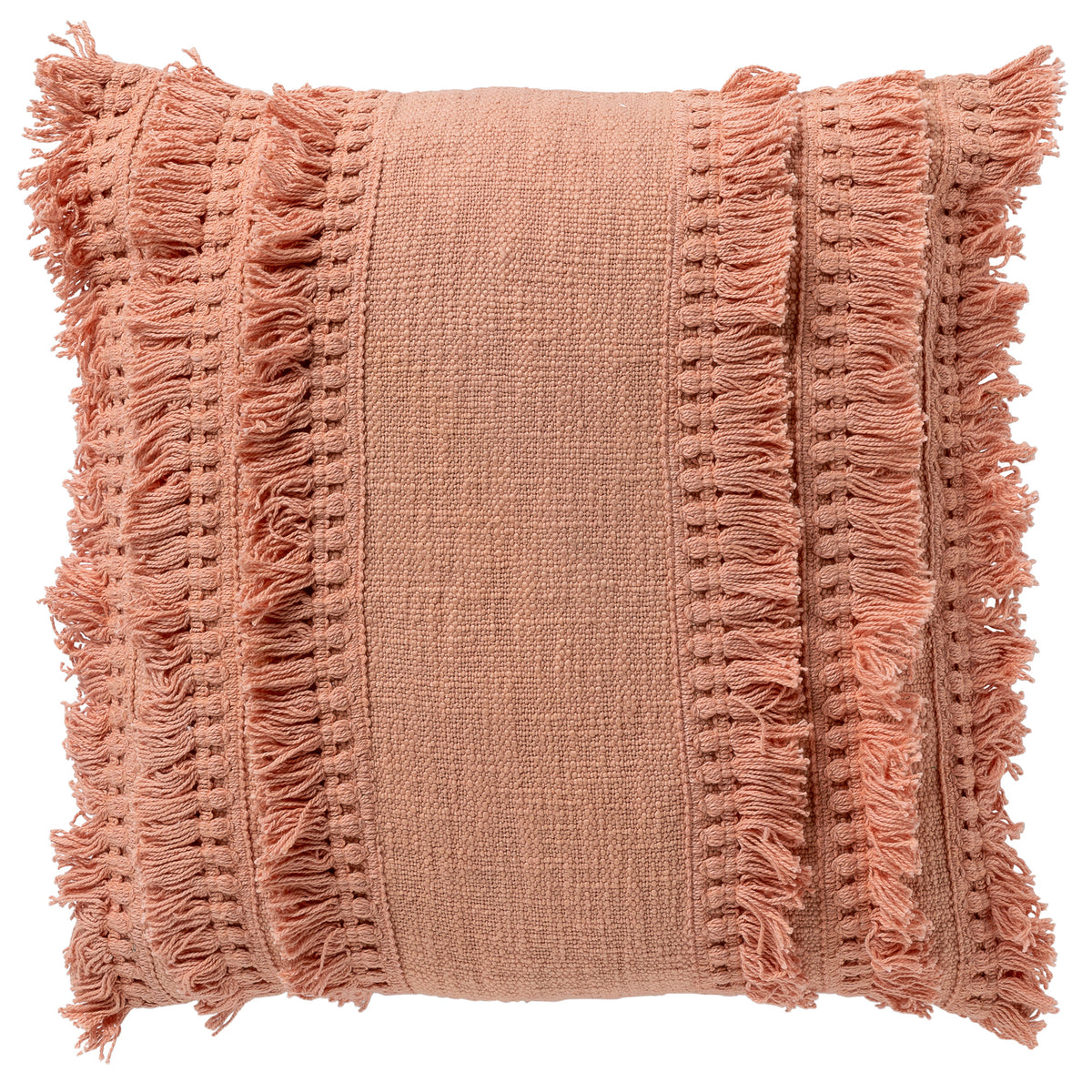 FARA - sierkussen 45x45 cm - 100% katoen - met franjes - Muted Clay - roze
