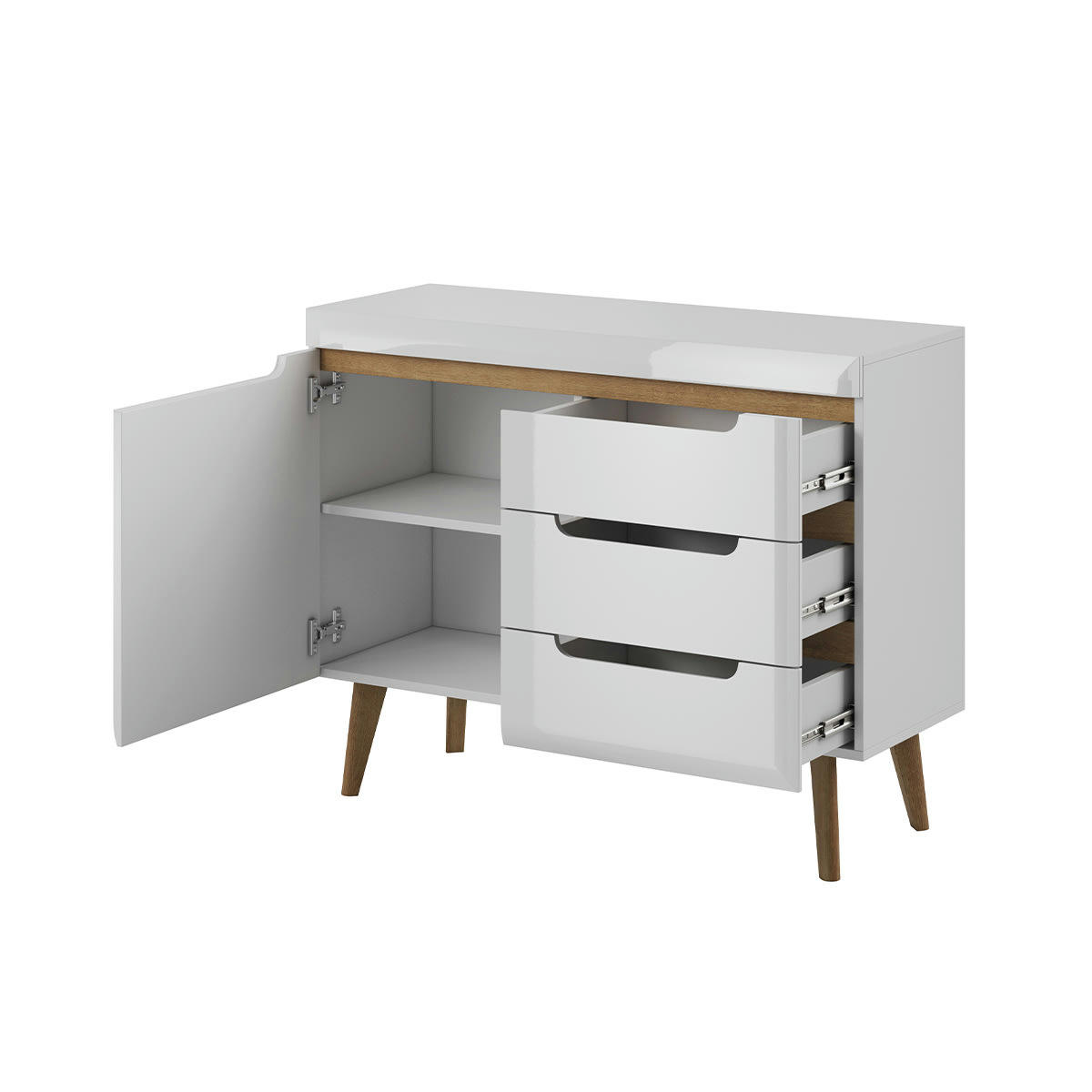 - Buffet 1 porte 3 tiroirs blanc et naturel