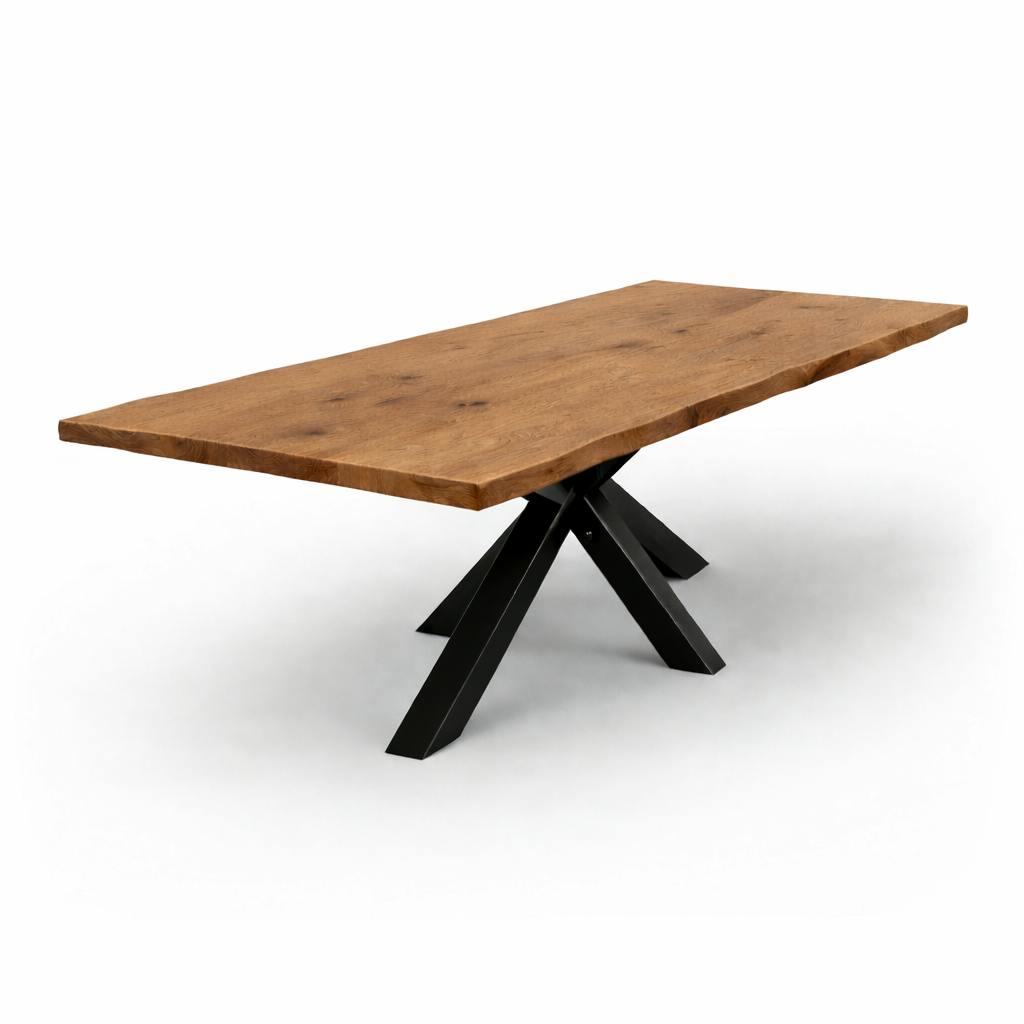 Table extensible chêne brun bords naturels pied noir 240 cm PALERME